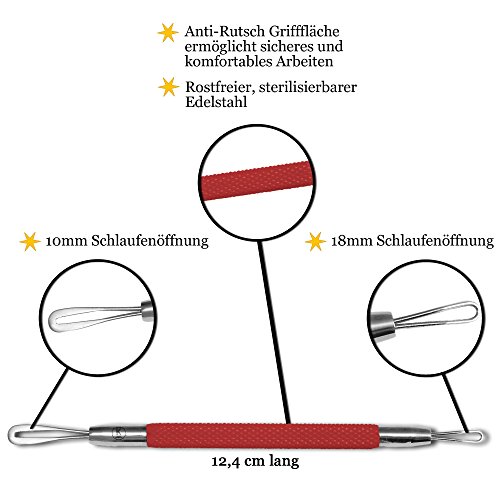 K-Pro Removedor de Acné, Espinillas y Puntos Negros - Lazo de Acero Inoxidable para Remover Comedones (Rojo)