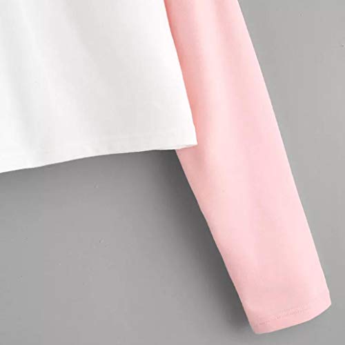 K-Youth Mujer Sudaderas Cortas, Sudaderas Tumblr Mujer Cortas, Patchwork Moda Otoño Invierno Mujer Sudaderas con Capucha Manga Larga Blusa Casual Adolescente Chica Tops(Blanco, M)