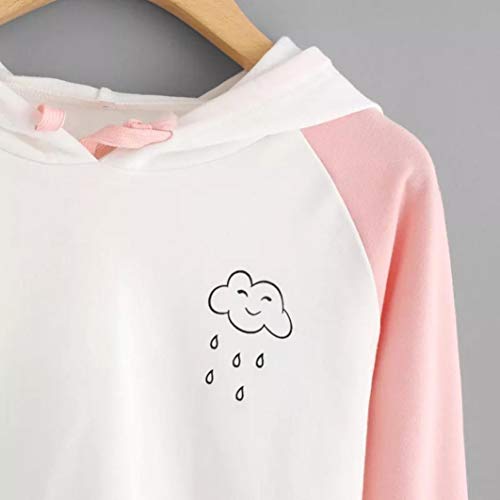 K-Youth Mujer Sudaderas Cortas, Sudaderas Tumblr Mujer Cortas, Patchwork Moda Otoño Invierno Mujer Sudaderas con Capucha Manga Larga Blusa Casual Adolescente Chica Tops(Blanco, M)