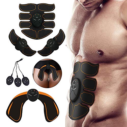 KADDGN ABS Trainer estimulador Muscular, el EMS estimulador Muscular, Abs Entrenador Abdominal Cinturón USB Recargable, con 10 Reemplazo Cojines del Gel