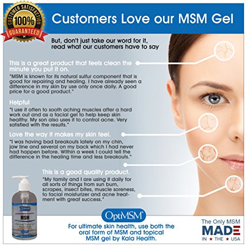 Kala Health - MSM Skin and Facial Gel Lotion - El mejor gel MSM para calmar rápidamente las articulaciones y los músculos, y mejorar la condición de la piel - Logra una piel suave, suave y saludable.