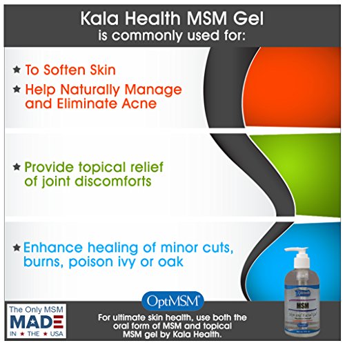 Kala Health - MSM Skin and Facial Gel Lotion - El mejor gel MSM para calmar rápidamente las articulaciones y los músculos, y mejorar la condición de la piel - Logra una piel suave, suave y saludable.