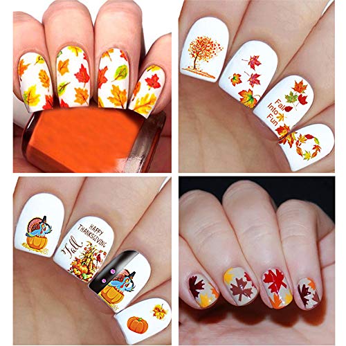 Kalolary 12 hojas Caída del otoño Pequeñas Pegatinas Uñas 3D Nail Art Stickers Pegatina uñas Calcomanías autoadherentes Nail Art Decoración DIY Etiqueta