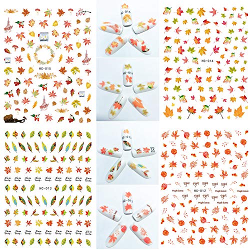 Kalolary 12 hojas Caída del otoño Pequeñas Pegatinas Uñas 3D Nail Art Stickers Pegatina uñas Calcomanías autoadherentes Nail Art Decoración DIY Etiqueta