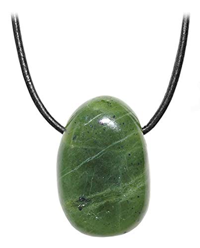 Kaltner Präsente Unisex-collar con colgante de Jade piedra piedrapreciosa tambor de Canadá en el collar de cuero correa de piel (30 mm)