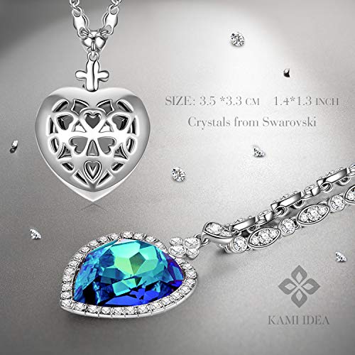 Kami Idea Regalos Dia de la Madre Mujer Collar Corazon oceanico Colgante Chapado en Oro Blanco Cristales de Swarovski Regalos de Madres Joyeria para Aniversario Cumpleaños Ella Su Mamá Chicas Dama