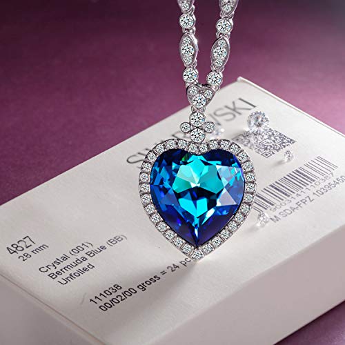 Kami Idea Regalos Dia de la Madre Mujer Collar Corazon oceanico Colgante Chapado en Oro Blanco Cristales de Swarovski Regalos de Madres Joyeria para Aniversario Cumpleaños Ella Su Mamá Chicas Dama