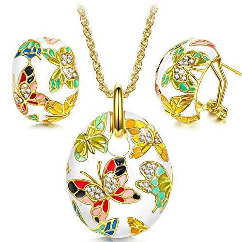 Kami Idea San Valentin Regalos Mujer Conjunto de Joyas Collar Pendientes Esmalte Mariposa Cristales Preciosa Austriacos Regalos de Madres Joyeria para Aniversario Cumpleaños Mamá Chicas Dama Abuela