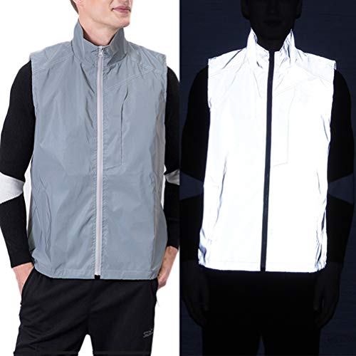 Kampre Chaleco Reflectante de Combate sin Arrugas, Deportivo, Advertencia Nocturna, Adecuado para Ciclismo, Correr, Gris XL.