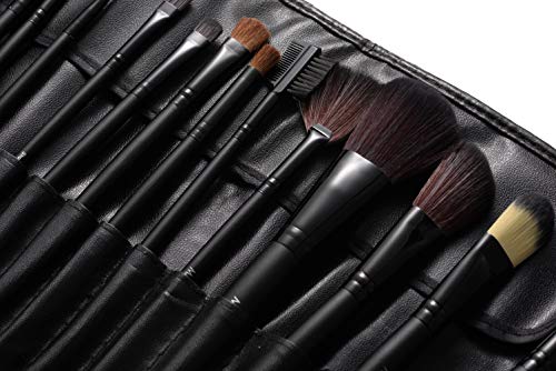 KanCai® 24 piezas pinceles de maquillaje profesional con el juego de manijas de madera - kit de cepillo cosmético con estuche de cuero sintético