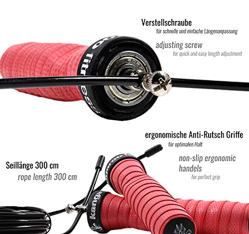 Kangaroo Fitness Cuerda para Saltar de Alta Velocidad | Gimnasio, Boxeo, Crossfit, Perdida de Peso y Ejercicios en Casa | para niños, Mujer y Hombre Adultos | Cuerda, Bolsa y Rutina de Entrenamiento