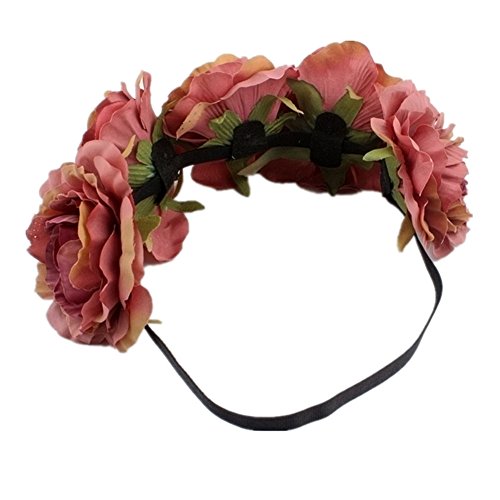 Kanggest 1 Piezas Diadema de Flores Mujer Venda de Pelo Alta Elasticidad Cinta de Pelo Banda Para la Cabeza Para Adornos Para el Pelo Boda(Vino Tinto)