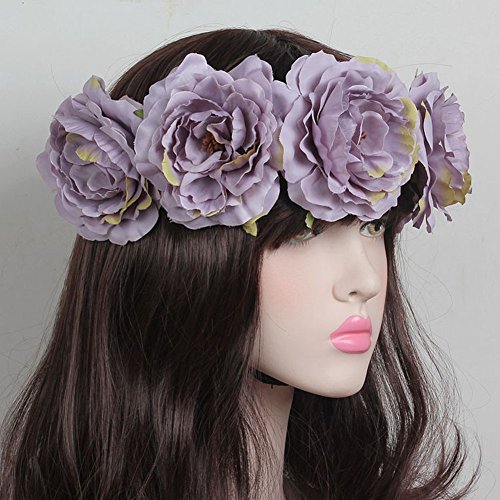 Kanggest 1 Piezas Diadema de Flores Mujer Venda de Pelo Alta Elasticidad Cinta de Pelo Banda Para la Cabeza Para Adornos Para el Pelo Boda(Vino Tinto)