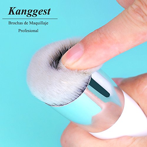 Kanggest Brochas De Maquillaje Profesional Portátil Cepillo Facial de Cabeza Redonda para Liquido Tradicionales y Fluidas Maquillaje Bases/Aplicación y Fundición de Bases de Maquillaje (Plata Blanco)