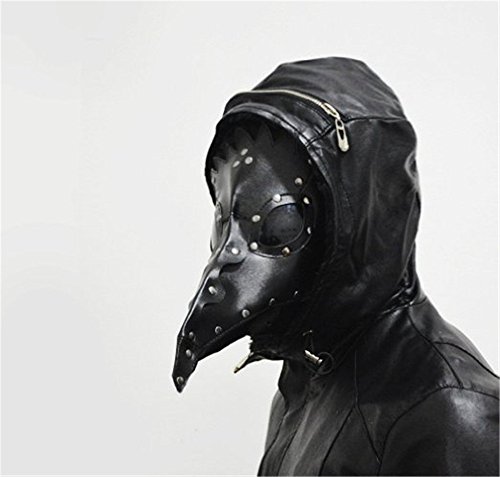 Kangkang@ Máscara de pájaro de la peste negra, máscara de doctor, nariz larga para cosplay, máscara exclusiva gótica steampunk, retro, de cuero, máscara de Halloween (negro)