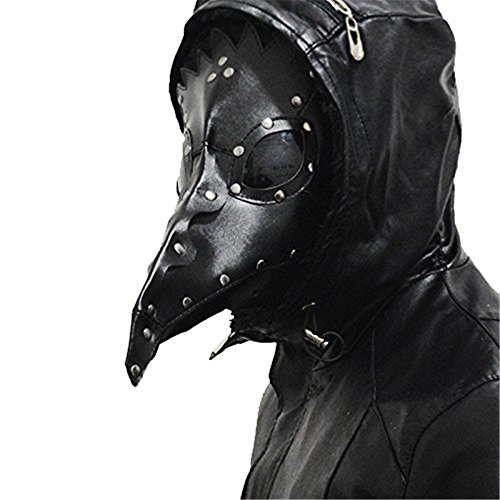 Kangkang@ Máscara de pájaro de la peste negra, máscara de doctor, nariz larga para cosplay, máscara exclusiva gótica steampunk, retro, de cuero, máscara de Halloween (negro)