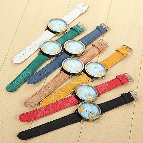 KanLin Mujer Reloj de Casual, Banda de Tela de Denim, Global Fly Mapa marcar (Verde)