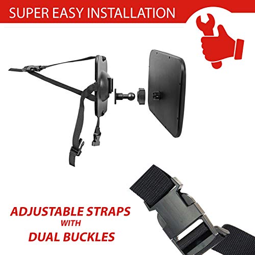 Karids Espejo Bebe Coche - Retrovisor Irrompible para la vigilancia de tu bebe en la parte interior del coche - Accesorio seguro con doble correa para asegurar - Color Negro - Panoramico 360°