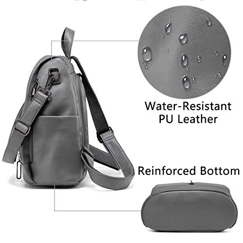 Kasgo Bolso Mochila Mujer, Anti-robo Mochilas Escolar de Casual Impermeable Bolsos Mochila Cuero de Imitación Gran Capacidad Bolsa de Hombro para Chicas Adolescente de Trabajo Viajes Compras Gris
