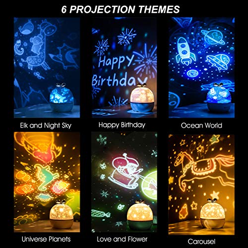 KASTEWILL Proyector Lámpara Estrellas, Niños Lámpara de Noche Bebé 360°Rotación 6 Efectos Iluminación Infantil Proyector 6 Modos Luz de Nocturna para Cumpleaños Día de los Reyes Navidad Dormitorio