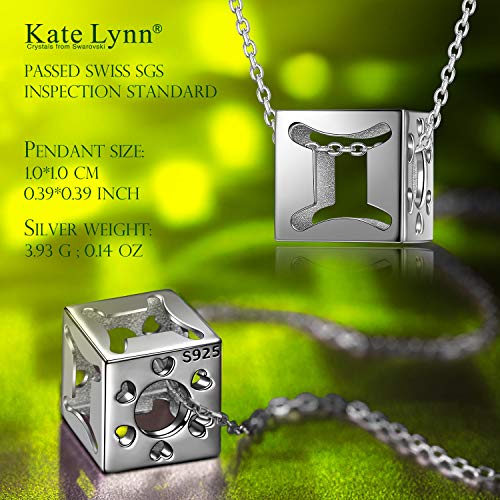 Kate Lynn - Constellation - Gemini Hollow Symmetry Colgante cúbico, Collar de Plata de Ley 925 para Mujer, Regalo de cumpleaños de Navidad, Paquete de Caja