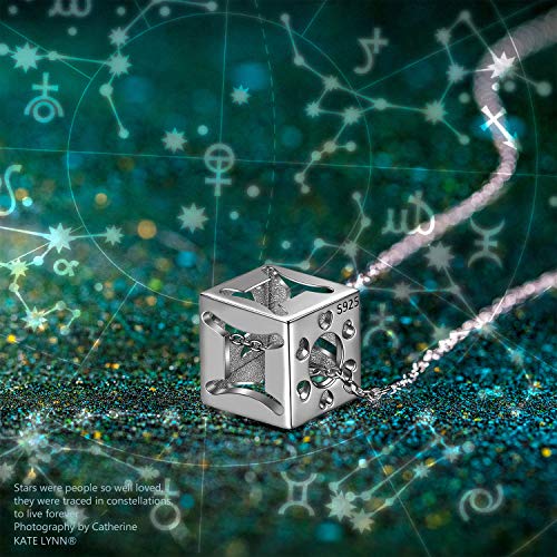 Kate Lynn - Constellation - Gemini Hollow Symmetry Colgante cúbico, Collar de Plata de Ley 925 para Mujer, Regalo de cumpleaños de Navidad, Paquete de Caja