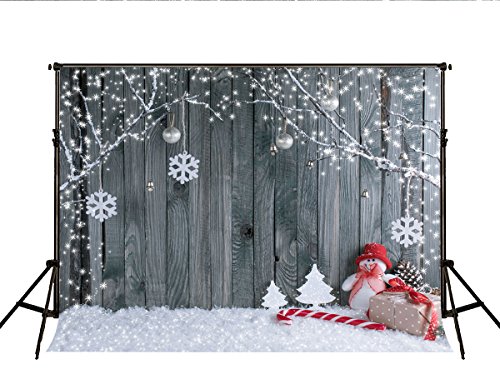 Kate Navidad Telón de Fondo para la fotografía Portátil Gris Wood Wall Nieve Invierno Photo Studio Props Fondo para Niños Fotos del bebé 7x5ft/2.2x1.5m
