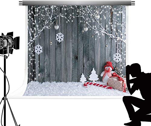 Kate Navidad Telón de Fondo para la fotografía Portátil Gris Wood Wall Nieve Invierno Photo Studio Props Fondo para Niños Fotos del bebé 7x5ft/2.2x1.5m