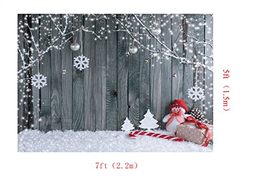 Kate Navidad Telón de Fondo para la fotografía Portátil Gris Wood Wall Nieve Invierno Photo Studio Props Fondo para Niños Fotos del bebé 7x5ft/2.2x1.5m