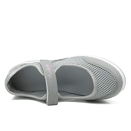 Kauson Mujer Adelgazar Zapatillas de Deporte Cuña Zapatos para Correr Plataforma Sneakers con Cordones Calzado de Malla Air Tacón 5cm Negro Negro Rojo Gris 35-42