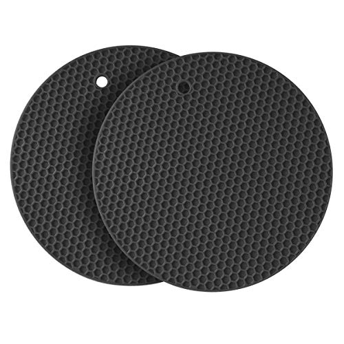 KAVAVO Soportes para ollas de Silicona, Alfombrilla de Silicona Gruesa, Almohadillas Calientes, Resistentes al Calor, Antideslizantes, duraderas, Flexibles, fáciles de Lavar y secar (Negro)