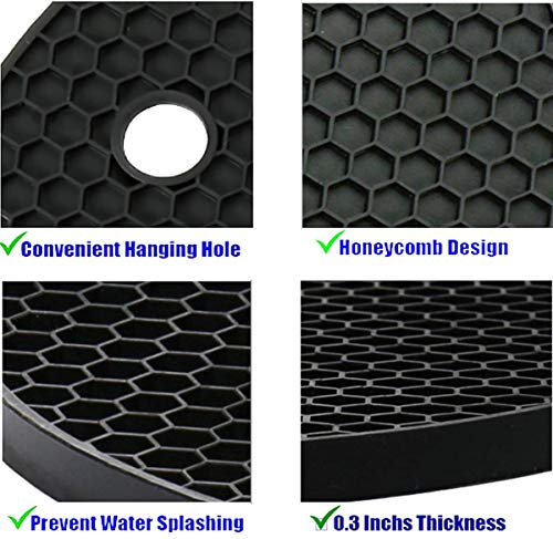 KAVAVO Soportes para ollas de Silicona, Alfombrilla de Silicona Gruesa, Almohadillas Calientes, Resistentes al Calor, Antideslizantes, duraderas, Flexibles, fáciles de Lavar y secar (Negro)