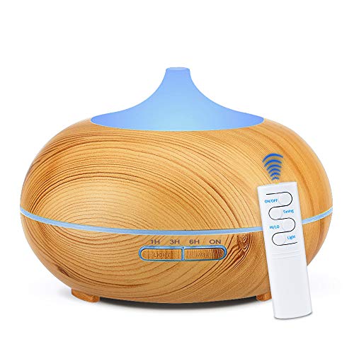 KBAYBO 550ml Control remoto Difusor de aroma 7 colores Difusor de aromaterapia Ultrasonidos Humidificador de vapor frío para oficina (USB) (Grano de madera ligero)