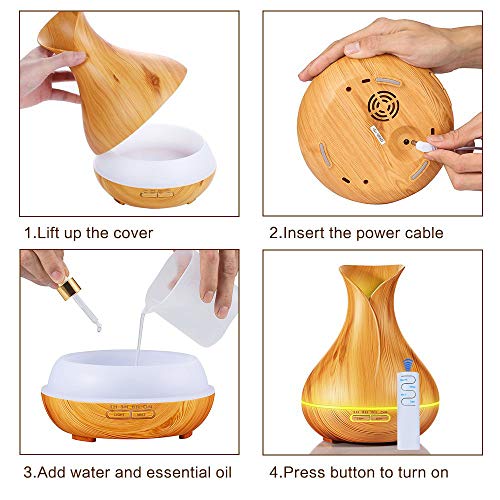 KBAYBO Difusor de Aceites Esenciales de Vapor Frío 400ml Humidificador Ultrasónico Aromaterapia 4 Ajustes de Tiempo y 7-Color LED Perfecto para Hogar, Oficina, Bebé, Dormitorio y Baño etc