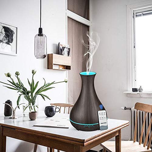 KBAYBO Difusor de Aroma de 550 ml, difusor de aceites Esenciales, humidificador de Aire ultrasónico con Grano de Madera, luz Nocturna LED de 7 Colores para Oficina, hogar, SPA, Yoga