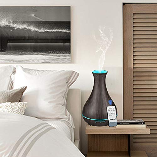 KBAYBO Difusor de Aroma de 550 ml, difusor de aceites Esenciales, humidificador de Aire ultrasónico con Grano de Madera, luz Nocturna LED de 7 Colores para Oficina, hogar, SPA, Yoga