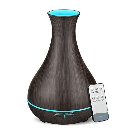 KBAYBO Difusor de Aroma de 550 ml, difusor de aceites Esenciales, humidificador de Aire ultrasónico con Grano de Madera, luz Nocturna LED de 7 Colores para Oficina, hogar, SPA, Yoga