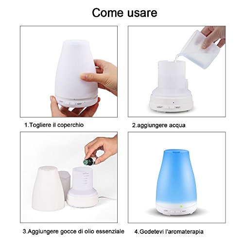KBAYBO Humidificador ultrasónico difusor de aromaterapia, Vapor frío con Luces LED de Color, difusor de aceites Esenciales sin Agua con Apagado automático