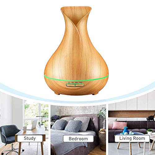 KBAYBO Newkbo Difusor de Aroma 400ml Humidificador Ultrasónica Aromaterapia Difusor de Aceites Esenciales Bastante Silencioso Auto-Apaga 8-Color LED Ajuste de Vapor Fuerte y Débil Dark Wood