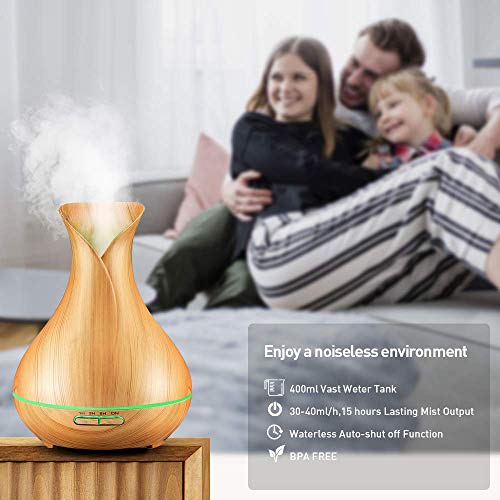 KBAYBO Newkbo Difusor de Aroma 400ml Humidificador Ultrasónica Aromaterapia Difusor de Aceites Esenciales Bastante Silencioso Auto-Apaga 8-Color LED Ajuste de Vapor Fuerte y Débil Dark Wood