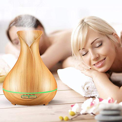 KBAYBO Newkbo Difusor de Aroma 400ml Humidificador Ultrasónica Aromaterapia Difusor de Aceites Esenciales Bastante Silencioso Auto-Apaga 8-Color LED Ajuste de Vapor Fuerte y Débil Dark Wood