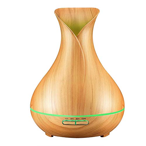 KBAYBO Newkbo Difusor de Aroma 400ml Humidificador Ultrasónica Aromaterapia Difusor de Aceites Esenciales Bastante Silencioso Auto-Apaga 8-Color LED Ajuste de Vapor Fuerte y Débil Dark Wood