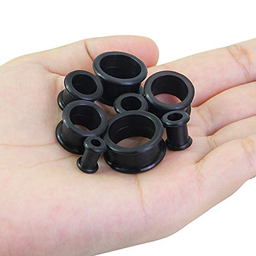 Kbnian 8 Pares de Expansor de Silicona de Túnel Oreja Dilatador de Oreja para Piercing de Oreja y Cuerpo Ultradelgado Doble Tornillo Acampanado Negro