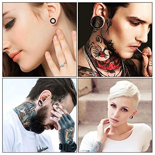 Kbnian 8 Pares de Expansor de Silicona de Túnel Oreja Dilatador de Oreja para Piercing de Oreja y Cuerpo Ultradelgado Doble Tornillo Acampanado Negro