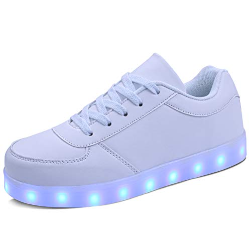 kealux Unisex Adulto Zapatos LED Zapatos con iluminación de tacón bajo Zapatillas Blancas con Luces LED Intermitentes Zapatos Transpirables con Carga USB Blanco- 45