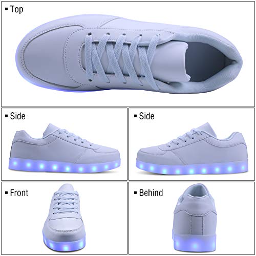 kealux Unisex Adulto Zapatos LED Zapatos con iluminación de tacón bajo Zapatillas Blancas con Luces LED Intermitentes Zapatos Transpirables con Carga USB Blanco- 45