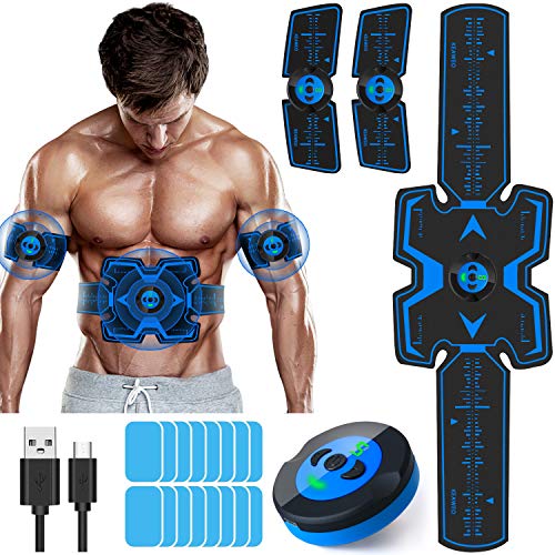 KEAWEO Electroestimulador Muscular Abdominales, EMS Estimulador Estimulación ABS Muscular Masajeador Eléctrico Cinturón USB Recargable Abdomen/Brazo/Piernas/Glúteos 16 Gel