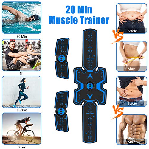 KEAWEO Electroestimulador Muscular Abdominales, EMS Estimulador Estimulación ABS Muscular Masajeador Eléctrico Cinturón USB Recargable Abdomen/Brazo/Piernas/Glúteos 16 Gel