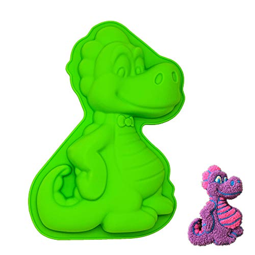 KeepingcooX® 3D Molde de pastel de feliz cumpleaños de dinosaurio para niños - Molde para hornear pastel de mousse de silicona antiadherente, resistente al calor, 24 x 4 x 17 cm