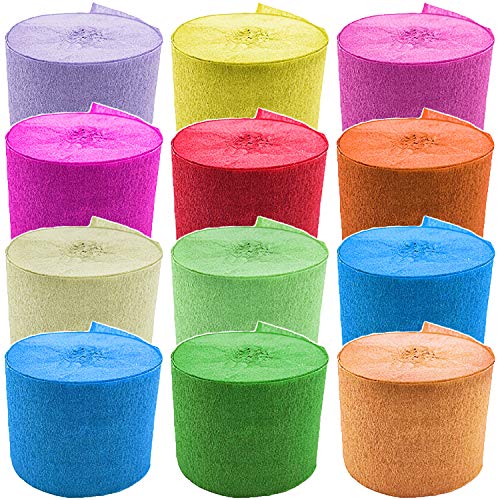 Keleily 11 Colores de Papel Crepé 12 Rollos Artesanales Decoraciones Colgantes de Papel Crepé para Bricolaje Boda Cumpleaños Festival Graduación Ceremonia, 4.5 cm x 25 m
